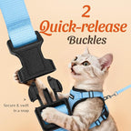 Dooradar Cat Harness and Leash Set, Escape Proof Safe Adjustable Kitten Vest Harnesses for Walking, Easy Control Soft Breathable Mesh Jacket with Reflective Strips for Cats, Light Blue, M