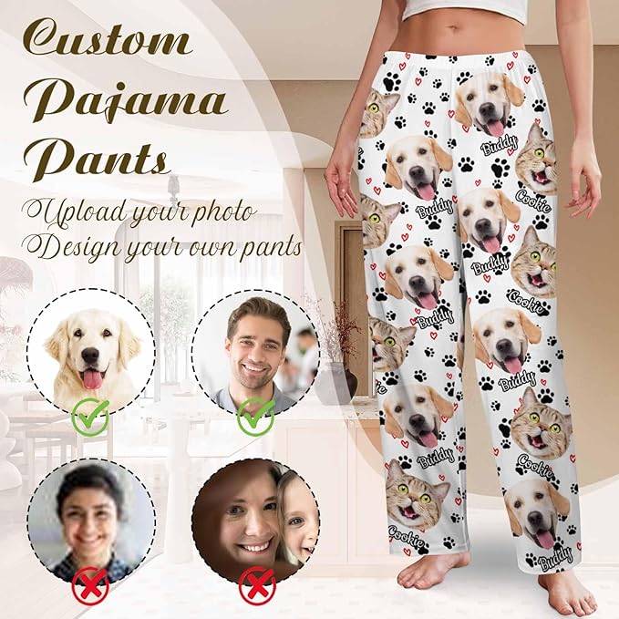Custom Couple Pajama Pants Sock with Funny Face, Personalized PJ Anniversary Birthday Women Men Pants