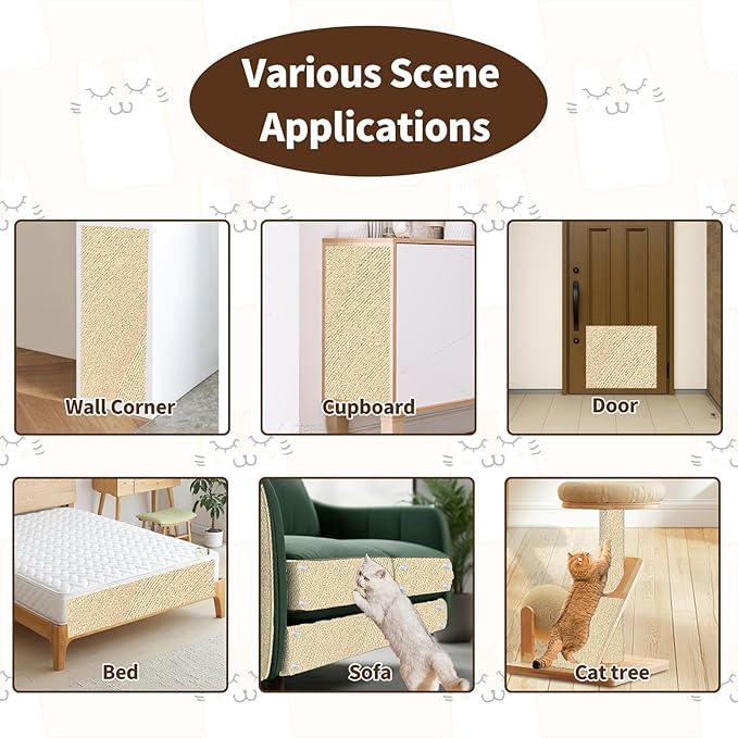 Cat Scratching Mat, 118" x 15.9" Trimmable Self-Adhesive Cat Scratch with 10 Screws 10pcs Adhesive Tape, Furniture Protector, DIY Cats Scratch Mat for Indoor, Wall, Doors, Couch and Cat Tree Shelves