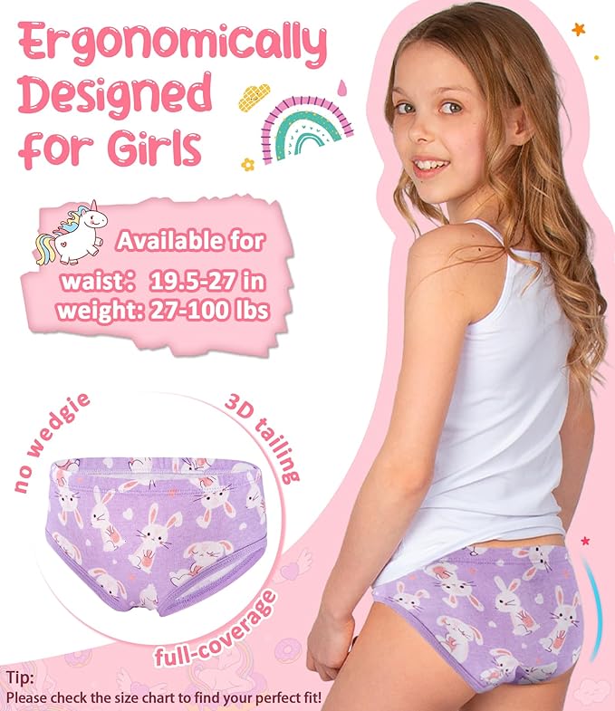 Girls and Toddlers 100% Cotton Underwear Tagless Soft Panties Size 2-3T,4-5T,6,8,10,12 (6-Pack)