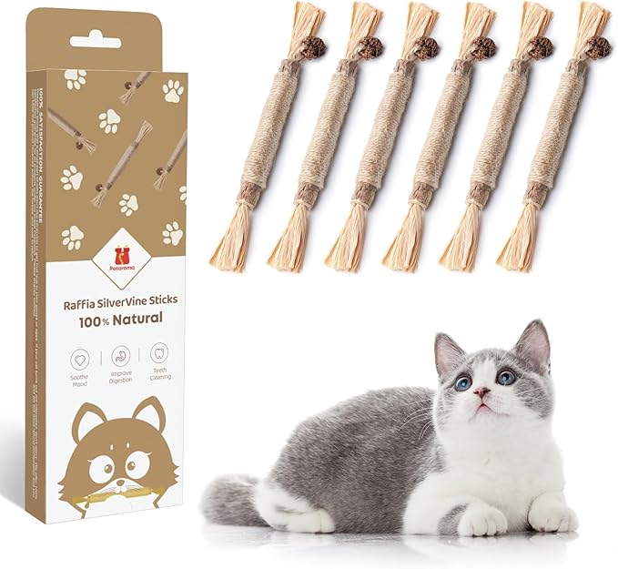Potaroma 3 Pack Natural Silvervine Sticks Cat Toys, Catmint Silvervine Blend Sticks, Catnip Kittens Chew Toys Teeth Cleaning, Matatabi Dental Care Cat Treat Edible Kitty Lick Toys, Package May Vary