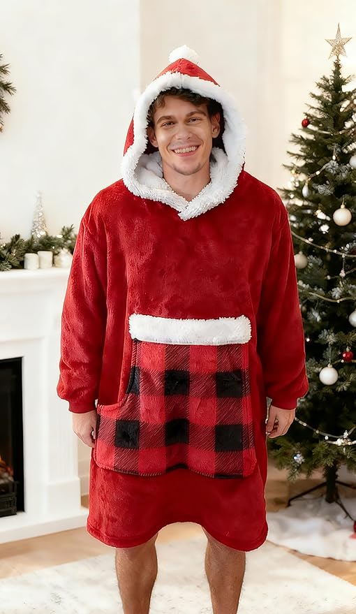 Wearable Blanket Hoodie with Giant Pocket, Soft Warm Sherpa Fleece Oversized Blanket Sweatshirt Gifts for Women Men