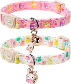 Cat Collar,2Pack Easter Day Cat Collars Cute Breakaway Kitty Collars,Spring Pink Easter Eggs Cat Collar with Bell, Cute Bunny Kitten Collars with Safety Buckle for Girl & Boy Cats
