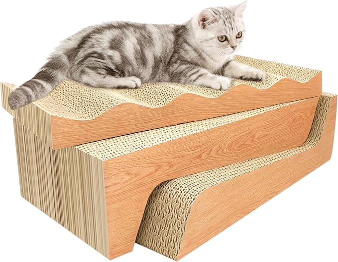 Cat Scratch Pad, 3 Packs Corrugated Cardboards Cat Scratcher Pads for Indoor Cats, Durable Scratching Board for Small Medium Cats Kitten, Suitable for Cats to Rest, Grind Claws and Play