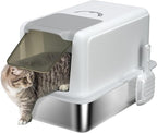 PawHut Stainless Steel Cat Litter Box, Extra Large 2 in 1 Metal Kitty Litter Pan with High Enclosure, Removable Lid & Scoop, Filter Bags, Easy to Clean, for Small to Large Kittens, White