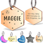 Anavia Small Size Dog Cat ID Tags, Small/XS Personalized Color Plated Stainless Steel Puppy Kitten Name Tags, Customized Engraved Nameplate Pet Collar Tag (Rose Gold, Hexagon)