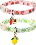 Cat Collar, 2Pack Summer Kitten Collars-Cute Lime and Strawberry Pendants-Breakaway Kitty Collars,Cat Collar with Bell, for Girl & Boy Cats