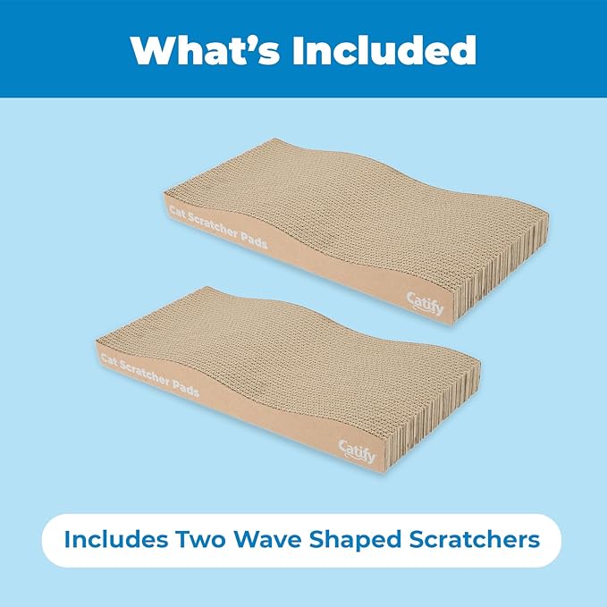 Best Pet Supplies Catify Cat Scratcher, Fun Interactive Scratchers, Posts, Poles, Claw Safe, Furniture Saver Indoor Play Support Natural Cat Behaviors Heavy Duty - Wave (2 Pack)