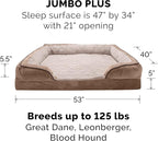 Furhaven Memory Foam Dog Bed for Large Dogs w/ Removable Bolsters & Washable Cover, For Dogs Up to 125 lbs - Plush & Velvet Waves Perfect Comfort Sofa - Brownstone, Jumbo Plus/XXL