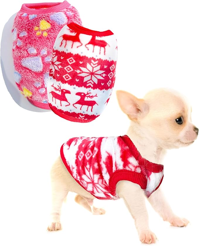 2 Pieces Teacup Dog Clothes Dog Christmas Outfit Puppy Sweater for Small Dogs Chihuahua Sweater Puppy Clothes for Extra Small Dogs Xmas Pet Cat Clothing (XX-Small)