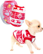 2 Pieces Dog Christmas Outfit Puppy Sweater Teacup Dog Clothes Chihuahua Clothes Reindeer Snowflake Xmas Pet Warm Winter Clothes for Extra Small Breeds Kitty Puppy Cat (X-Small)