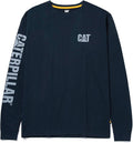 Caterpillar Trademark Banner Long Sleeve Tee Shirts for Men with Center Back Neck Wire Management Loop and Cat Workwear Logo