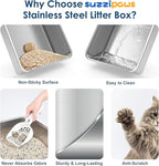 Stainless Steel Litter Box with Lid, Sifting Litter Box for Pine Pellets, 17.3”×13.4”×10.5” Enclosed Metal Litter Boxes for Small Cats & Kittens, High Sided Anti-Leakage, Easy Cleaning, Less Tracking