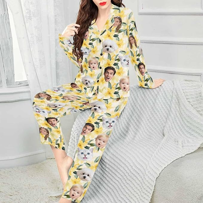 Artsadd Custom Pajamas for Women Men Family, Personalized Face Pjs Pajama Pants, Funny Pet Photo Loungewear Sleepwear Jammies