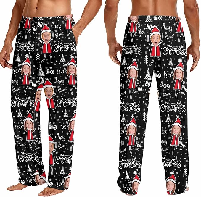 Custom Couple Pajama Pants Sock with Funny Face, Personalized PJ Anniversary Birthday Women Men Pants