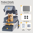 XL Stainless Steel Cat Litter Box with ABS Enclosed Lid, 180° Flip-Top Design, High Sided Leak-Proof Pan, Charcoal Odor Control Filter, Easy Clean for Large & Multi-Cat Homes