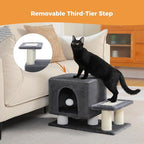 3-in-1 Dog Stairs & Cat Scratching Post with Condo, Pet Steps for High Bed, Sofa, Couch, Tall Cat Tower, High-Strength Board for Indoor Small Cats Kittens Dogs Climbing Playing, 3 Steps-Dark Grey