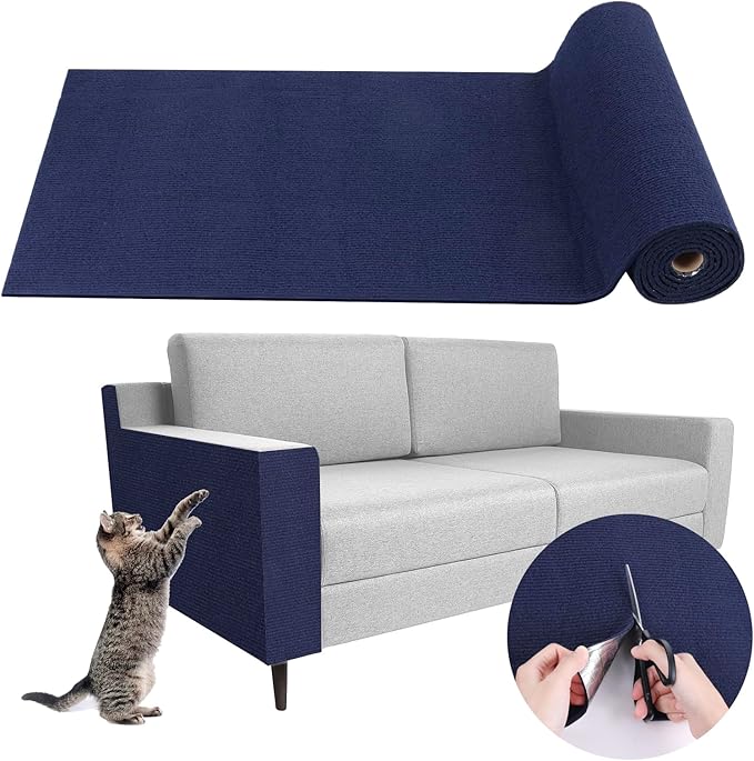Climbing Cat Scratcher Mat Trimmable Cat Scratching Post Carpet 118’’x15.8’’ Self Adhesive Carpet Mat Pad Replacement for Cat Tree Shelves Post Couch Wall Furniture Steps DIY Protector (Dark Blue)