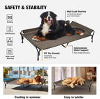 Veehoo Cooling Elevated Dog Bed, Guardrail Raised Pet Cot, Indoor & Outdoor XXL Pet Bed with Washable & Breathable Teslin Mesh, Non-Slip Feet, Dog Couch Bed, 62.5" x 37", Brown