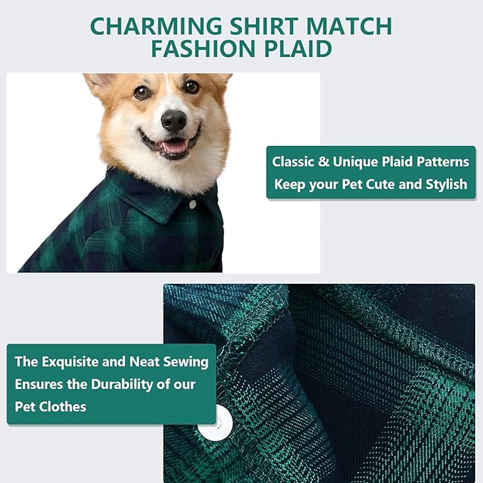 Koneseve Dog Shirt, Pet Plaid Clothes Shirt T-Shirt, Sweater Bottoming Shirt for Small Dog Cat Puppy Grid Adorable Wearing Stylish Cozy Halloween,Christmas Costumes (Green;S/Small)
