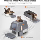 Stainless Steel Litter Box with Lid, SUS304 Metal Cat Litter Boxes, Enclosed Extra Large Kitty LitterBox High Wall, Jumbo Cat Toilet with Triple Pedal, Non-Sticky, Anti-Leakage (XL Grey)
