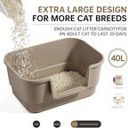Cat Litter Box with Litter Mat and Scoop,High Wall Enclosed Cat Litter Boxes for Anti-Leakage, Covered Kitty Litter Box with Handle and Buckles for Portability and Privacy, Odor Control (Brown)