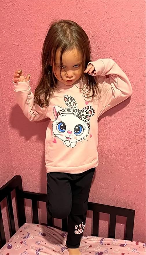 Little Girls Unicorn Outfits 2 Piece Kids Ruffle Sleeve Sweatshirt + Leggings Fall Leopard Clothing Sets 2-10 Years Old