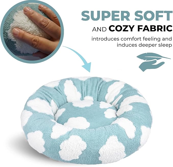 Whiskers & Friends Cat Bed, Cat Beds for Indoor Cats Washable, Orthopedic Soft Fluffy Round Calming Pet Bed for Small to Large Kitty Kittens & Dogs, Small Dog Beds & Furniture