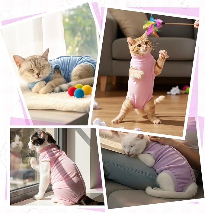 Cat Recovery Suit, Breathable Cat Onesie for Cats After Surgery, Kitten Onesie Bodysuit for Female Abdominal Wounds Skin Diseases E-Collar Alternative Wear (Pink, Medium)