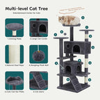 DUMOS 54-inch Indoor Cat Tree Tower –Multi-Level Pet House for Large Cats with 2 Condos, Scratching Posts, Round Platform, Small Ladder, and Toys – Perfect for Cats of All Ages, Navy Blue