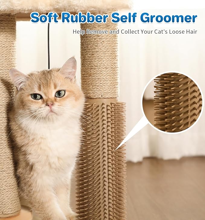Made4Pets Cat Scratching Post, Cat Self Groomer for Indoor Cats, Cloud Soft Perch for Rest, 17.5" Tall Natural Sisal Scratcher Cat Grooming Interactive Ball Track Toys for Small Cats Kittens