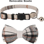 ADOGGYGO Plaid Cat Collars Breakaway with Bow Bell, Removable Bowtie, 2 Pack Beige Blue Plaid Kitten Bow Collar for Cats Kittens