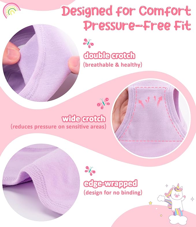 Girls and Toddlers 100% Cotton Underwear Tagless Soft Panties Size 2-3T,4-5T,6,8,10,12 (6-Pack)