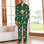 Custom Face Pajamas for Women Men,Personalized Dog Cat Pet Pajamas Set,Christmas Long Sleeve Sleepwear Pjs