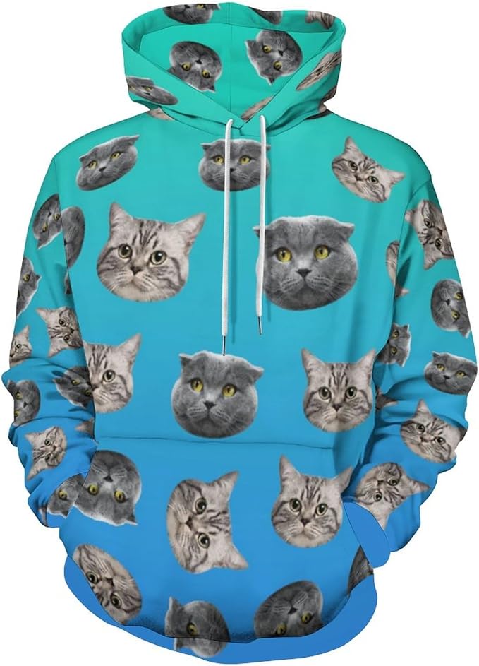 Artsadd Custom Face Unisex athletic Pockets Sweatshirt Loose Hoodie Custom Christmas Long Sleeve Sweatshirt Hooded Pullover