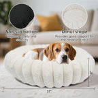 Warming Faux Rabbit Fur Pet Beds – Luxurious Donut Dog & Cat Bed, Anti-Anxiety Calming Cuddler Bed for Small Medim Dogs, Washable Round Puppy Kitten Beds, Non-Slip Bottom(31x31x8, White)