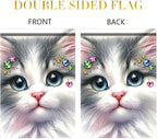 Cute Kitty Garden Flag 12x18 Inch Bling Rhinestone Cat Face Banner Double Sided Kitten Yard Decor for Cat Lovers, Spring Summer Outdoor Decoration