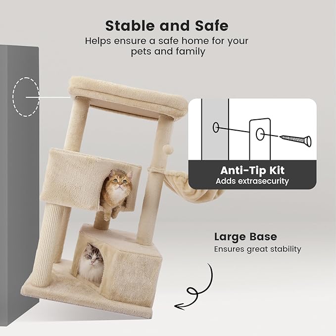 Gardner Pet 41" Tall Cat Tree for Large Cats, Heavy Duty Cat Trees Tower with 3.2in Posts & Washable Top Perches & Replaceable Natural Sisal