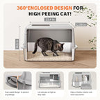 Removable Stainless Steel Cat Litter Box with lid, Side & Top Entry Kitty LitterBox，Cat Litter Box Enclosure, XL Extra Large High-Sided Metal Cat Box with Scoop, Footboard（Grey）