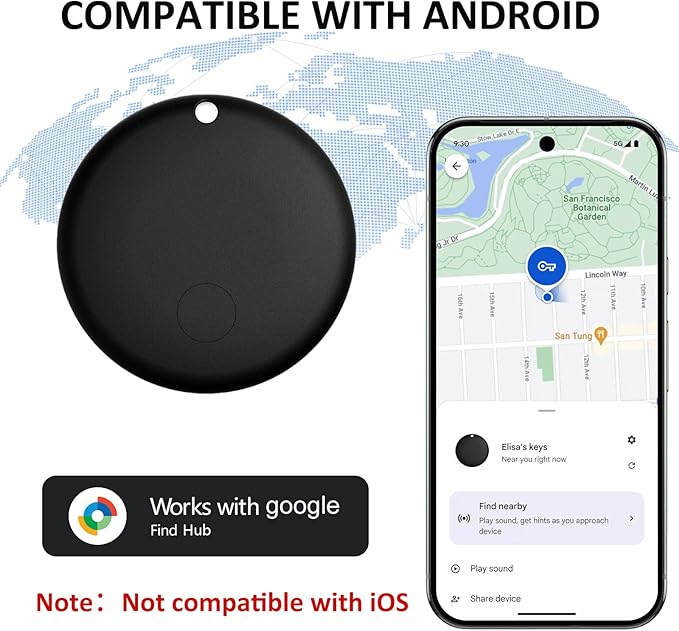 Cat Tracker Works with Android - GPS Pet Collar for Cats | No Monthly Fee | Waterproof | Replaceable Battery | Anti-Lost, Android GPS Tracker Tag, Bluetooth Smart Item Finders