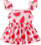 Toddler Baby Girls Summer Clothes Outfits Ruffled Sleeve Dinosaur Shirt Leopard Tops and Shorts Pants Sets 2PCS