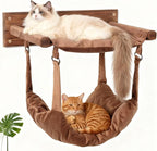 JSPYFITS Wooden Cat Wall Hammock, 18.9 x 12.6 Inch Double Layer Cat Furniture Hammock, Large Removable Multi-Function Cats Bed for Sleep/Play/Climb/Lounge Easy DIY Installation(Brown)