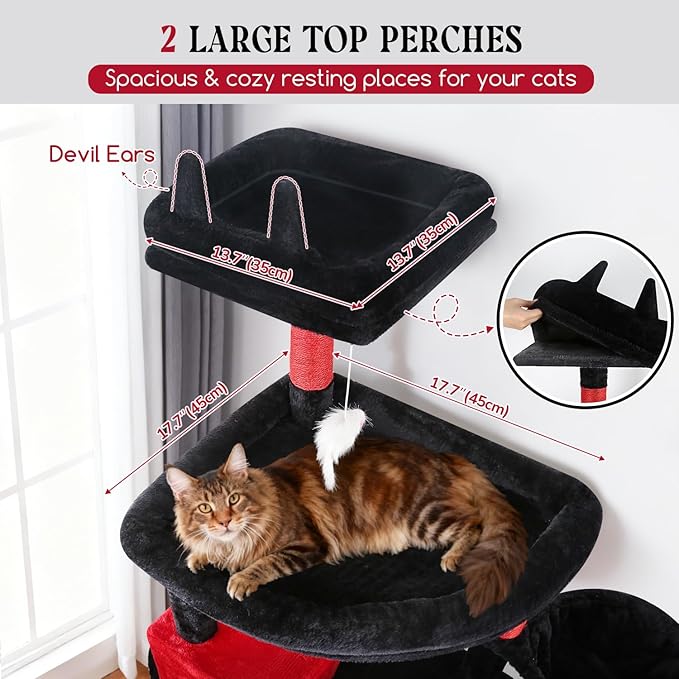 Globlazer Extra Large Gothic Cat Tree Tower, 82in Tall Goth Heavy Duty Cat Tree for Indoor Cats Large Adult Big Cat Tower with 8 Scratching Posts, 2 Condos, 2 Perches, 3 Basket Beds, S82, Red Black