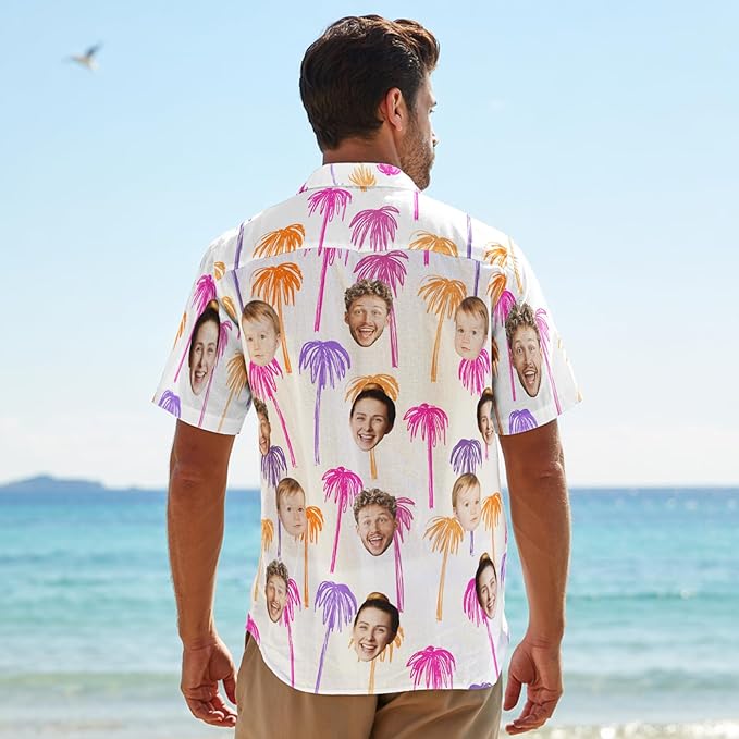 Custom Hawaiian Shirt with Face for Men, Unisex Tropical Beach Shirts Personalized Casual Funny Hawaii Button Down Shirts