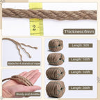 Sisal Rope for Cat Scratcher 1/4" 100 Ft Cat Tree Rope Twine for Repairing Cat Scratching Post Replacement DIY Hemp Rope for Carpet Mat Kicker House, Pet Toy, and Crafts Gardening Home Decorating