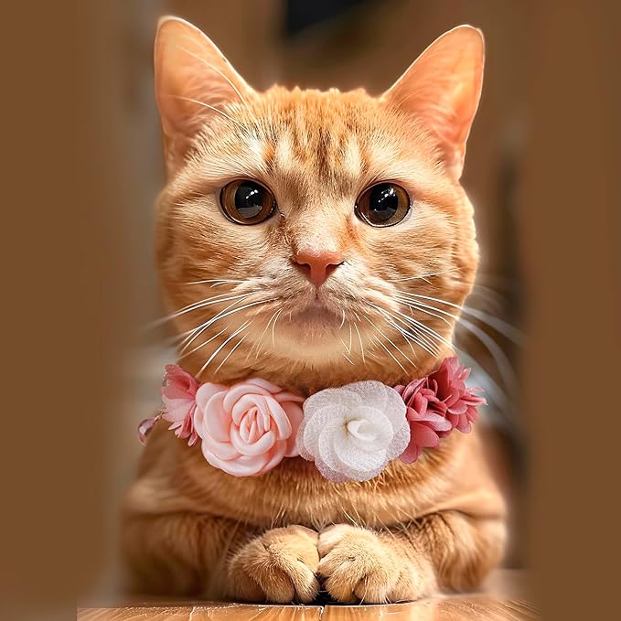 2 Pack Cat Collar Pink Floral with Bell and Removable Flower Bowtie Breakaway Adjustable Cat Collar for Girl Kitten Puppy Small Cats Dogs Daily Decoration (XQ10-4)