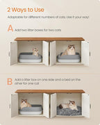 Feandrea Double Cat Litter Box Enclosure, Modern Litter Box Furniture Hidden for 2 Cats, Front Entry, Cat House, Side End Table, TV Stand, 59 x 19 x 19.5 Inches, Honey Brown, Rustic White UPCL010K01