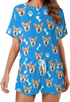 D-Story Custom Short Pajama Set with Pet Face Personalized Photo Sleepwear 2 Pieces Pjs Nightwear Xmas Gift for Women