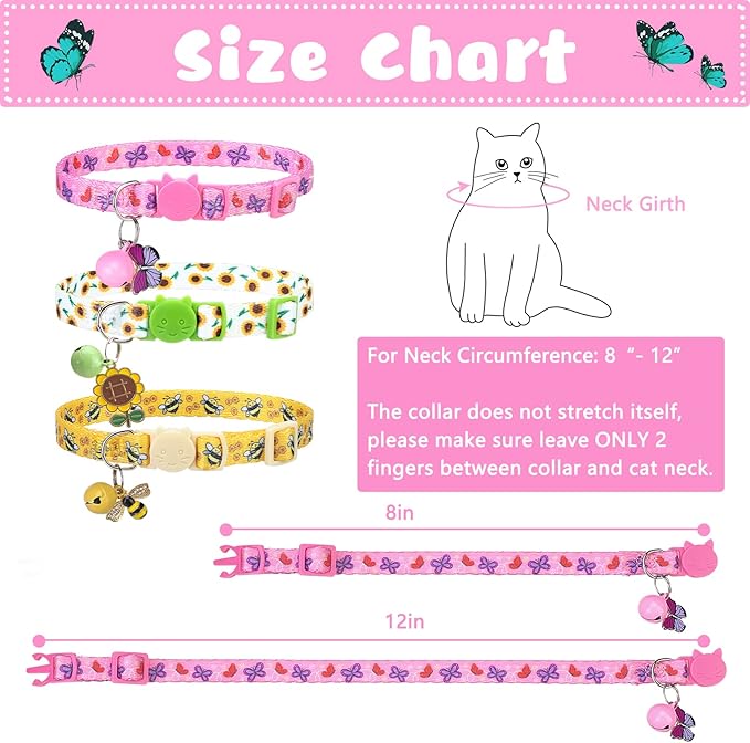 Breakaway Cat Collars with Bell & Cute Pendants, 3 Pack Safety Buckle Kitten Collars, Adjustable Pet Collar Ideal for Girl Boy Cats Puppy
