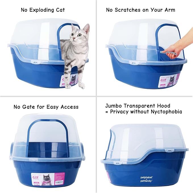 petphabet Covered Litter Box, Jumbo Hooded Cat Litter Box Holds Up to Two Small Cats Simultaneously,Extra Large (Navy Blue)…